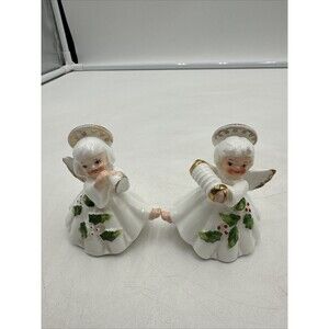 Vintage Bone China 3" Christmas Angel with Guitar Figure Georgian Holly Halo